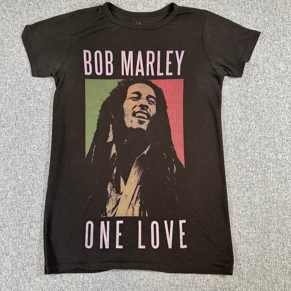 Bob Marley‎ One Love Graphic T Shirt Womens XS Zion Rootswear Reggae Black Tee